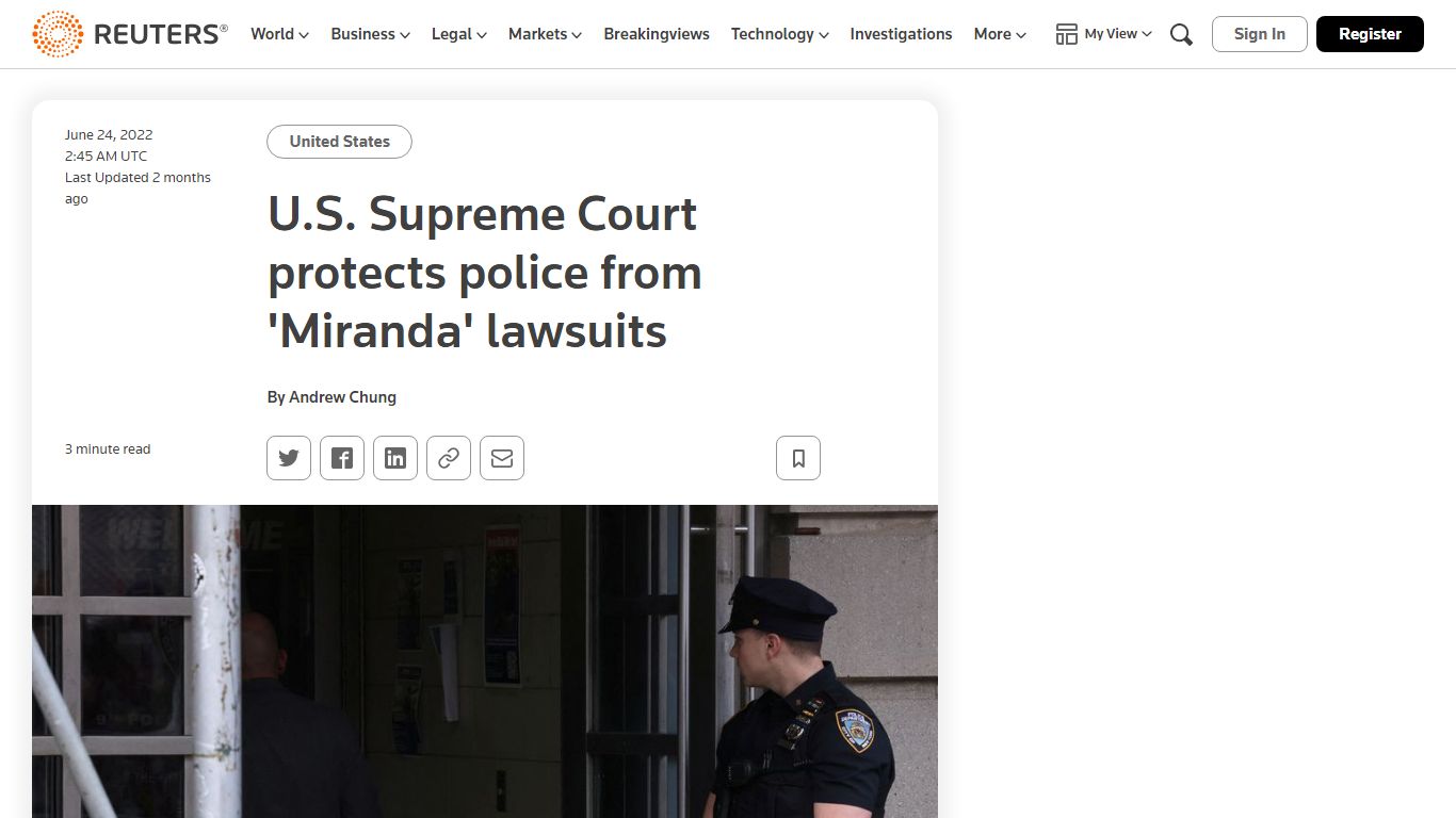 U.S. Supreme Court protects police from 'Miranda' lawsuits