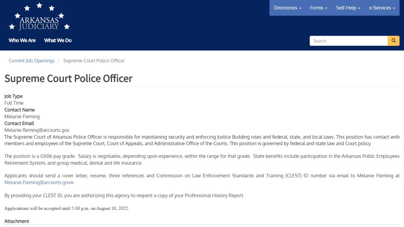 Supreme Court Police Officer | Arkansas Judiciary